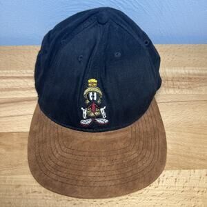 Vtg Acme Clothing Marvin The Martian Snapback Hat Black Suede 1991 Looney Tunes